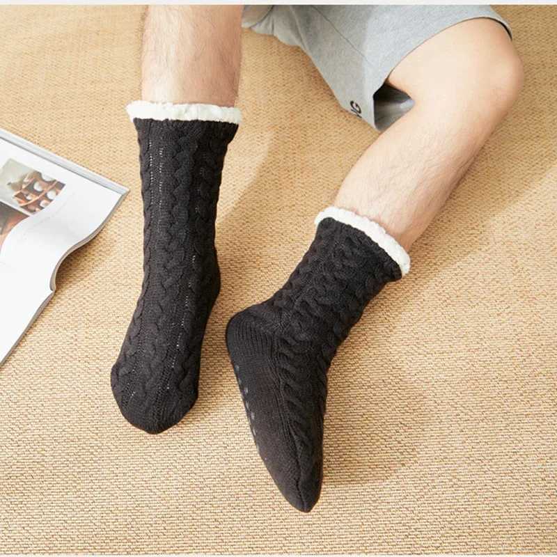 Thermal Socks Mens Winter warm Home Soft Male Cotton Thickened Plus Velvet Sleeping Anti Skid Grip Short Floor Slipper SockXJ241019