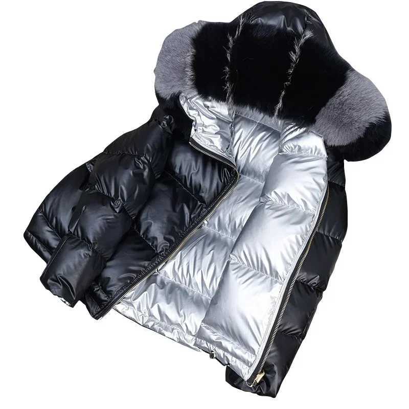 Women's Down Parkas New Real Fur Parkas Natural Fur Collar Jacket Winter Womens Loose Short Coat White Down Jacket Thick Coat Y241019Z2AA