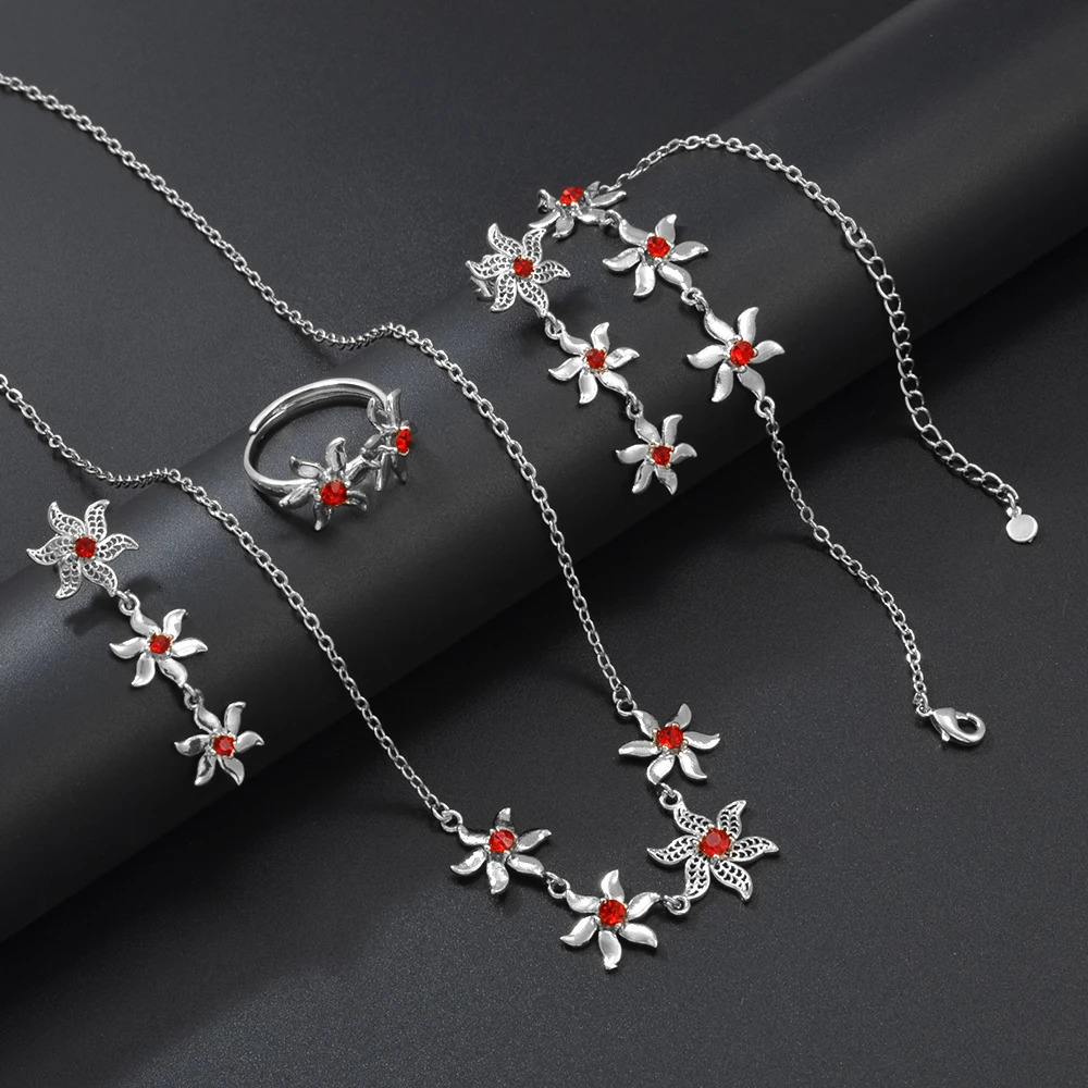 Anniyo African Flower Jewelry Set Necklace Earrings Bracelets and Rings Female Mayotte Wedding Bridal Party 352006 241018