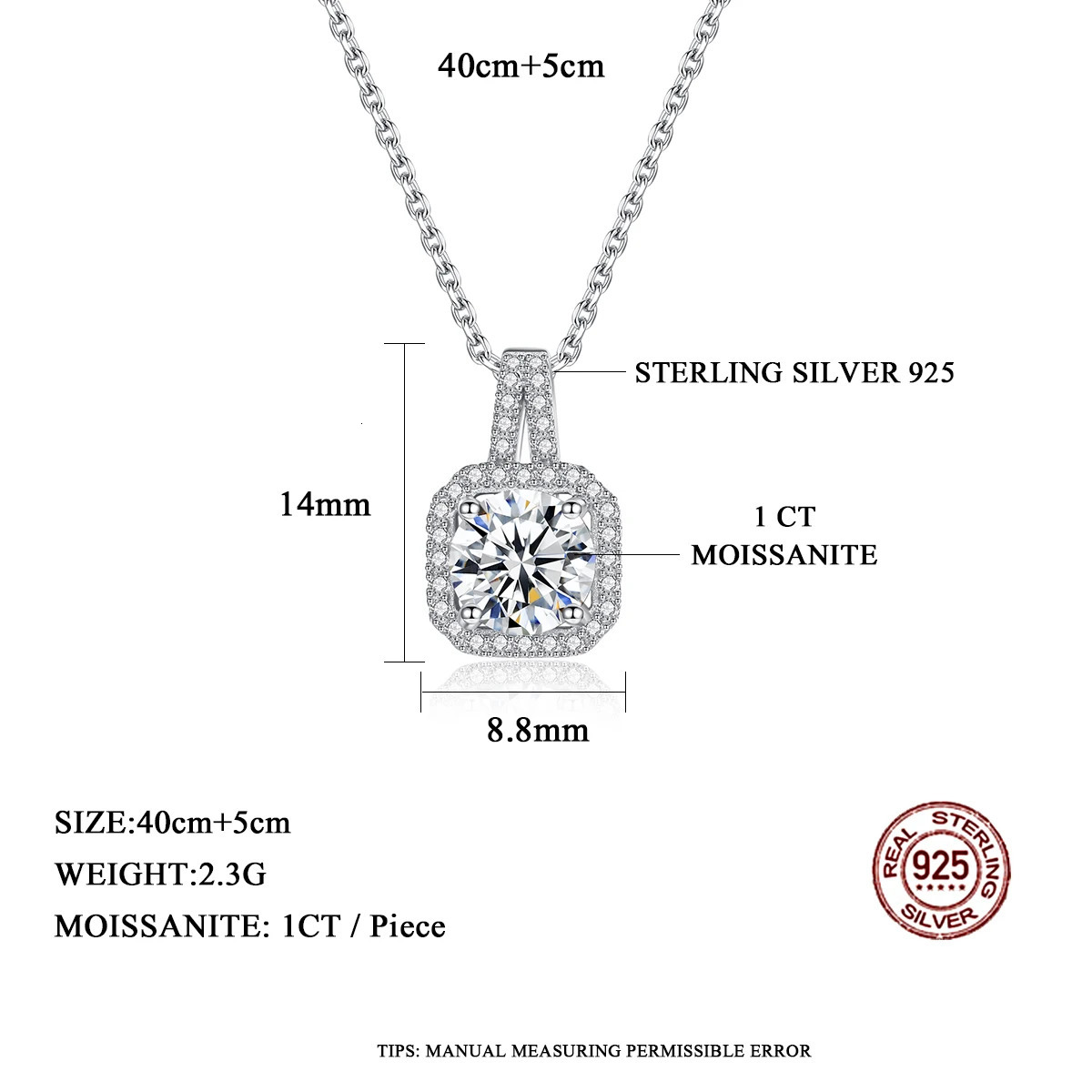 necklace with certificate 1CT cubic zirconia CZ Pave chain square pendant wedding jewelry gift 241018