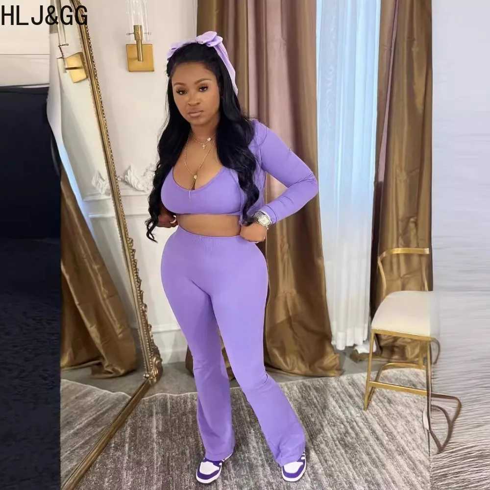 Women's Two Piece Pants HLJ GG Fashion Solid Tight 3-Piece Set Womens Low Cut Tank Top+Long Sleve Coat+Pants Set Casual Womens Sportswear Y241019