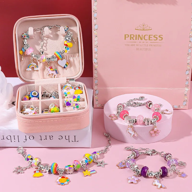 Childrens DIY Handmade Toys for Girls 6-13 Years Old Bracelet Handmade Bead DIY Material Wearing Bead Necklace Girl Birthday Toy Gift 241018