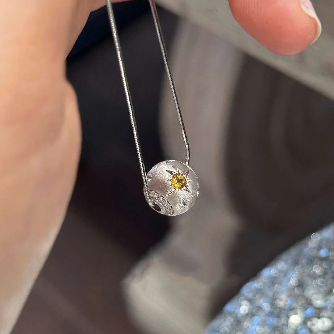 S925 sterling silver Danube brush small silver star burst colored diamond necklace gift wholesale free delivery 241018