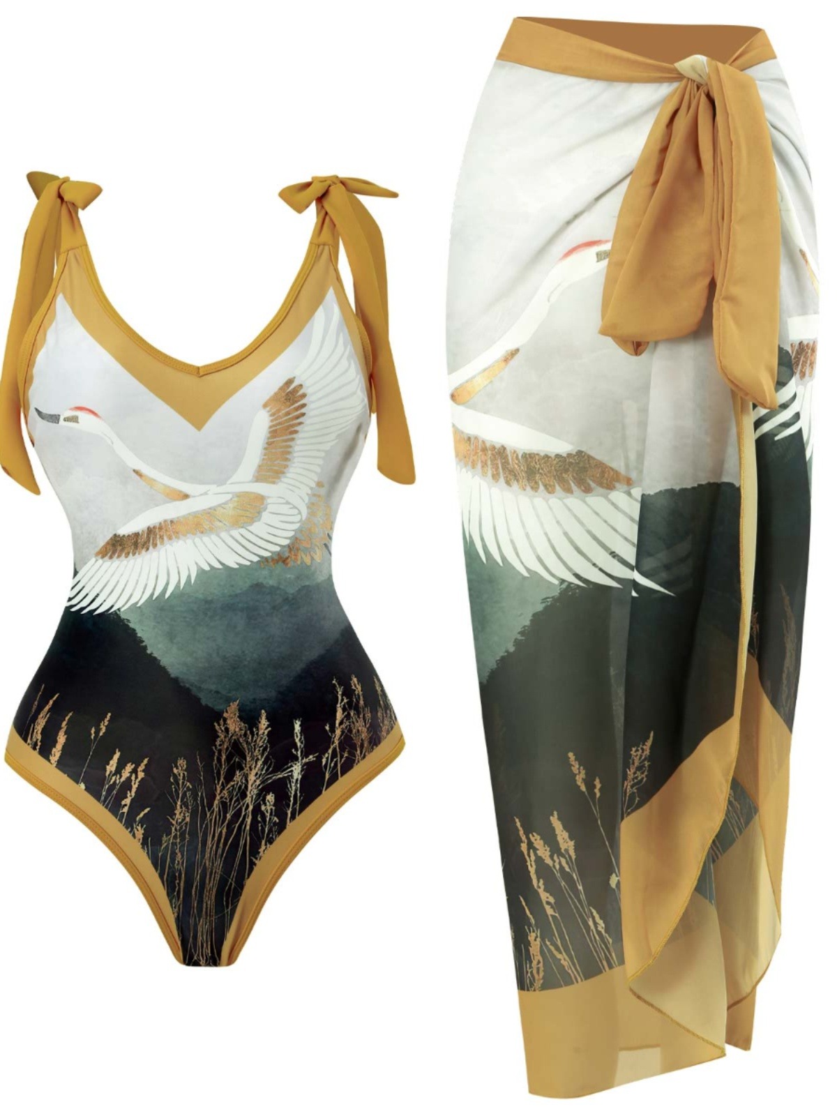 Chinese style one-piece bathing suit for women Hot Spring Beach Dress Sexy slimming belly cover Hot girl holiday high-waisted set