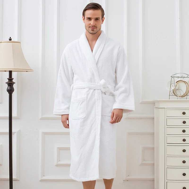 Winter Thickening Cotton Bathrobe Man Towel Fleece Robe Lengthen XXL Plus Size Long-Sleeve Sleepwear Lovers Homewear AutumnXJ241018