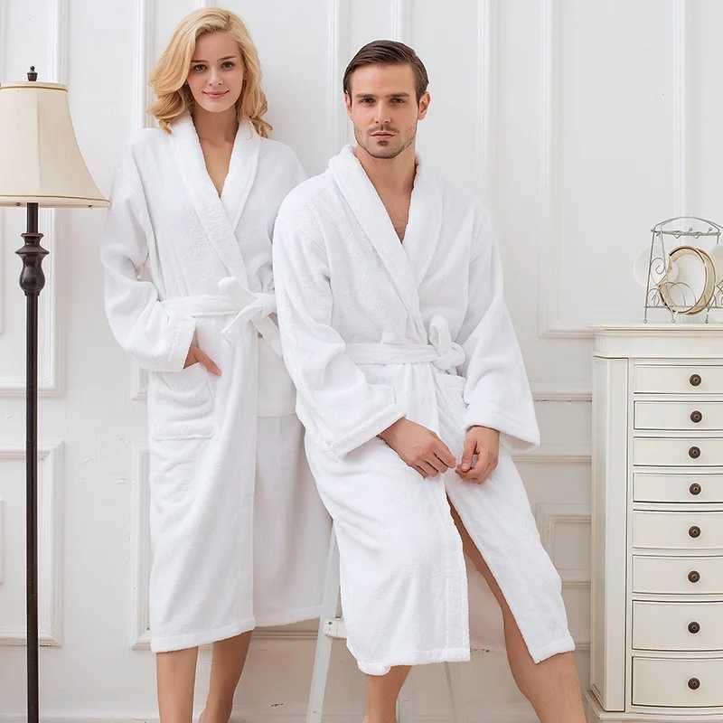 Winter Thickening Cotton Bathrobe Man Towel Fleece Robe Lengthen XXL Plus Size Long-Sleeve Sleepwear Lovers Homewear AutumnXJ241018