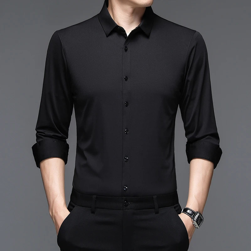 Classic mens high elasticity intelligent casual long sleeved mens trackless technology formal shirt 241007
