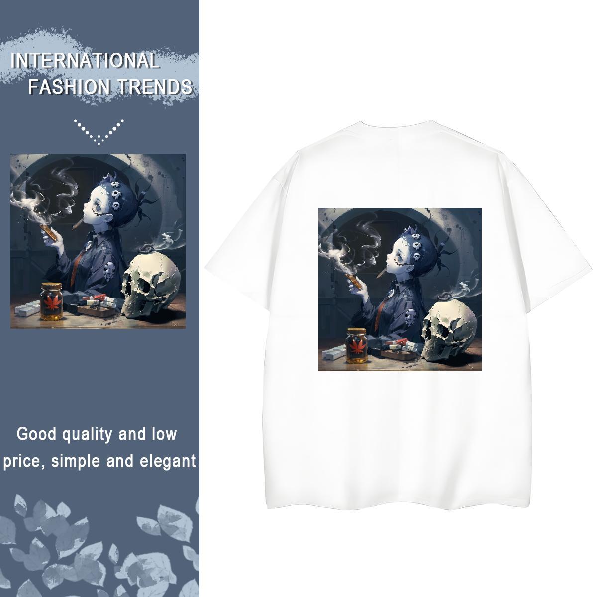 DIY T Shirt For Woman 230g Pure Cotton Comfortable Beach skull Lady T shirt High quality DIY Logo Tees