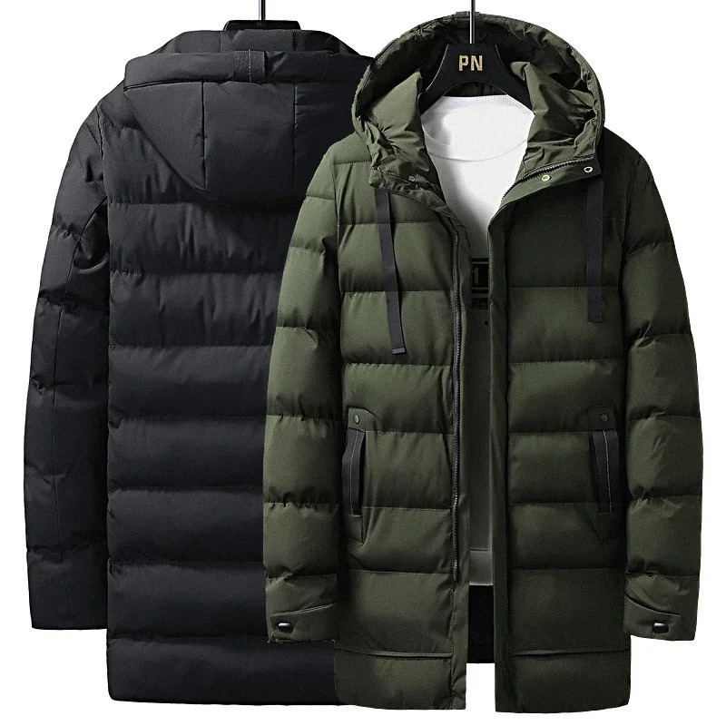 Puffer jacket mens 8XL thick warm winter jacket Plus size hooded long jacket fashionable casual cotton pad Parkas mens jacket top 241019