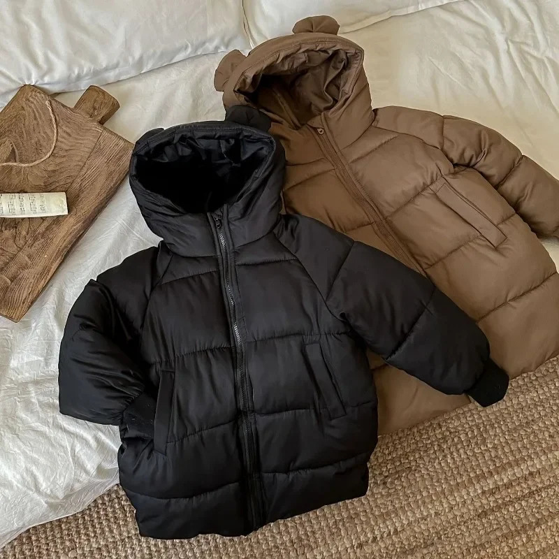 2024 Children Winter Jacket Girls Cotton Padded Parkas Baby Solid Coat Kids Long Hooded Waterproof Thicken Snowsuits 241018
