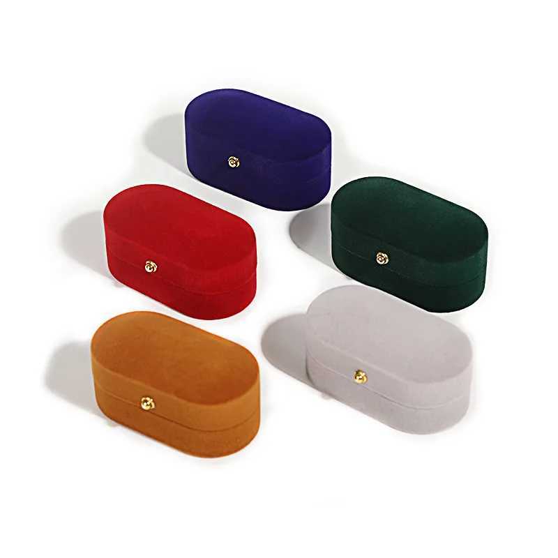 Luxury Velvet Oval Couple Ring Box Double Ring Earring Bracket Shell Display Wedding Engagement Ring Box Jewelry Storage W241019