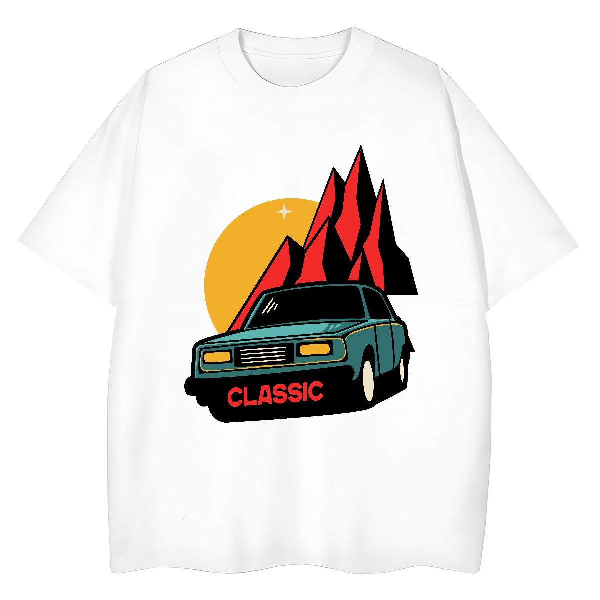 Casual New T Shirts Women 100% Cotton 230g Short Sleeve O-Neck Casual Daily Wear car Unisex Tshirts Wholesale Floral Print Tees Shirts