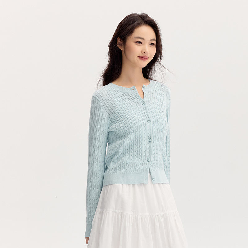 Semir Women Short Cardigan Round Neck Solid Color 2024 New Autumn Soft And Slim Fit Cable Knit Sweater
