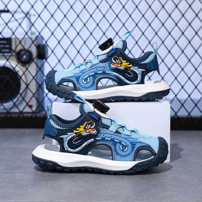 Athletic Outdoor 2024 Summer New Childrens Hundred Head Sandals Rotary Buckle Tide Shoes Childrens Shoes Teeth Large Childrens Beach Shoes H241019