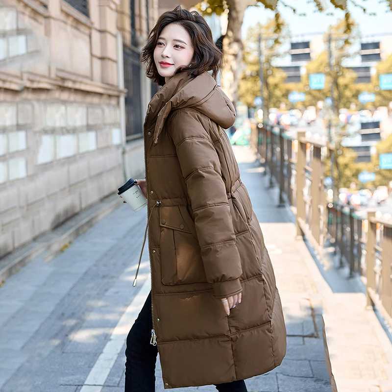 Winter New Mid-length Jacket Warm Thickened Long Over-the-knee Female Coat Waisted Hooded White Duck Down Jacket for WomenX241019