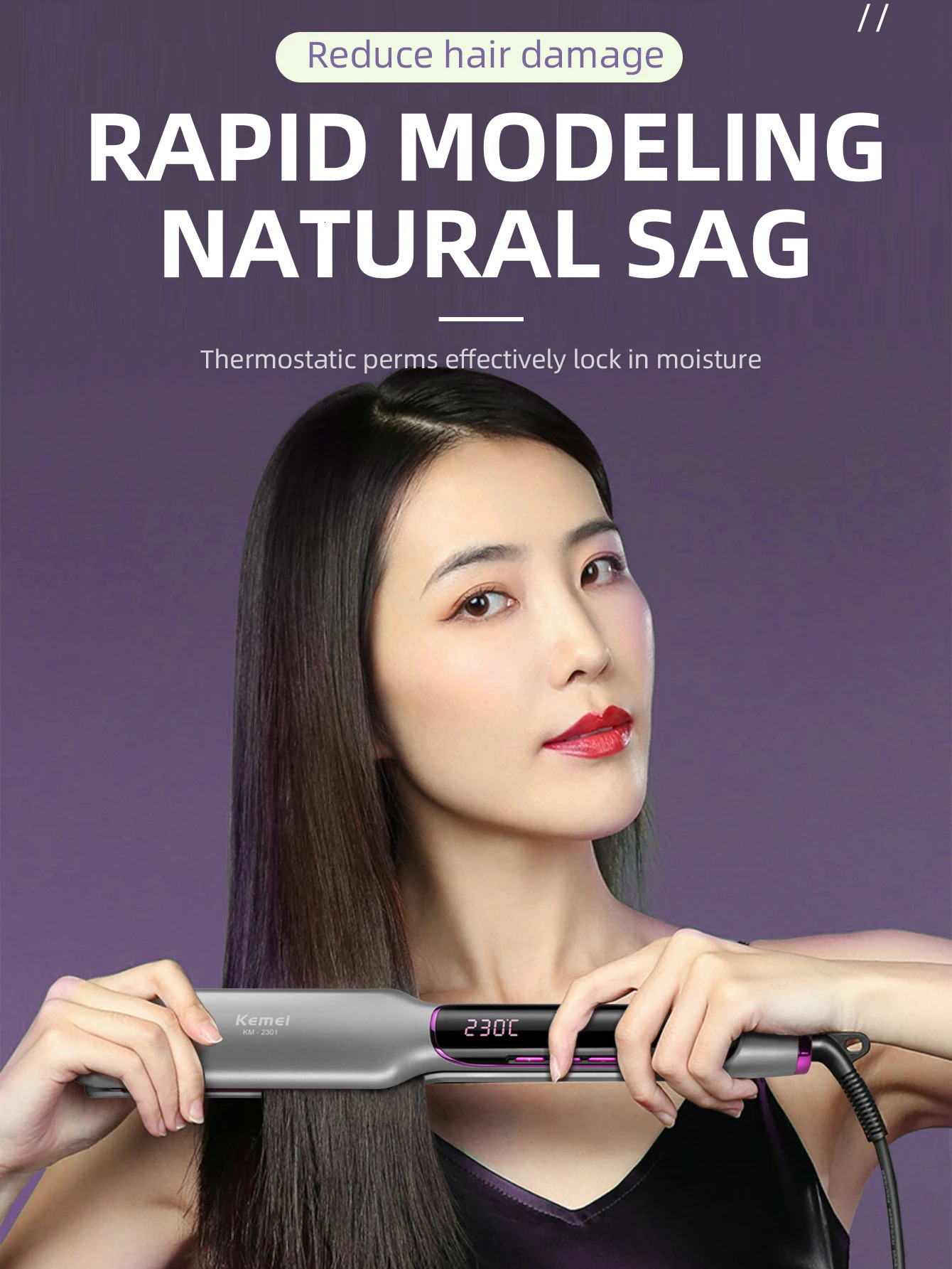 KEMEI professional straightener with LCD display screen flat iron negative ion infrared straightener womens iron hair care 241018
