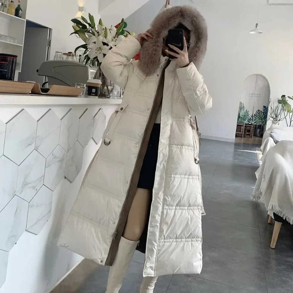 Down jacket womens fox fur collar jacket 2024 European real fur coat fashionable white duck down jacket winter womens coat W241019
