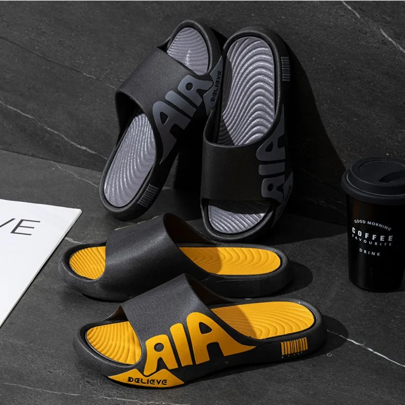 25S new model Men New Slides Summer Sandals Male Outdoor Soft Sole Beach Home Non slip Bathroom Shoes Flip Flops Casual Sports Slippers