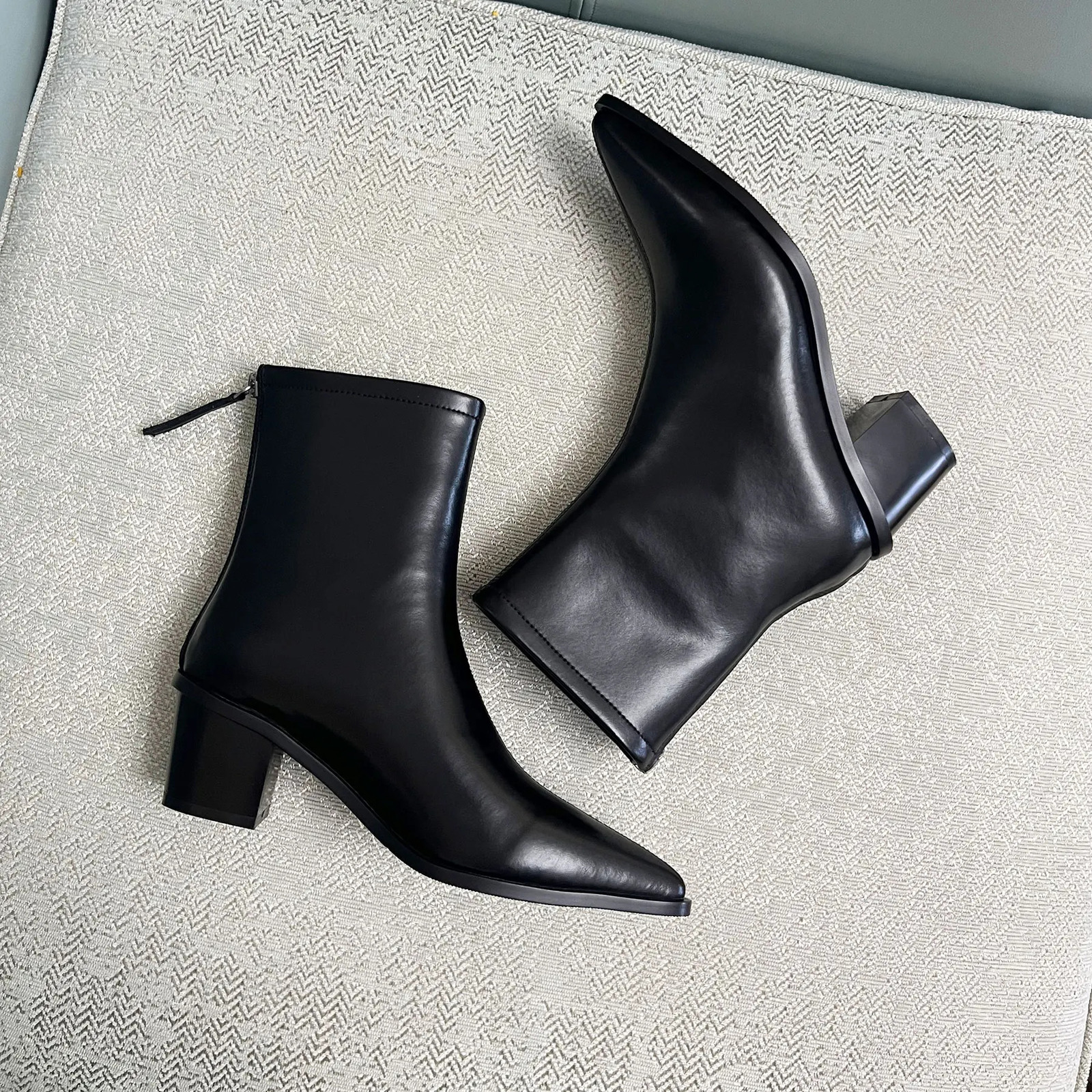 QUTAA 2025 Sexy Womens Ankle Boots Leather Autumn Winter Boots Zipper Thick Toe Black Shoes 34-43 241018