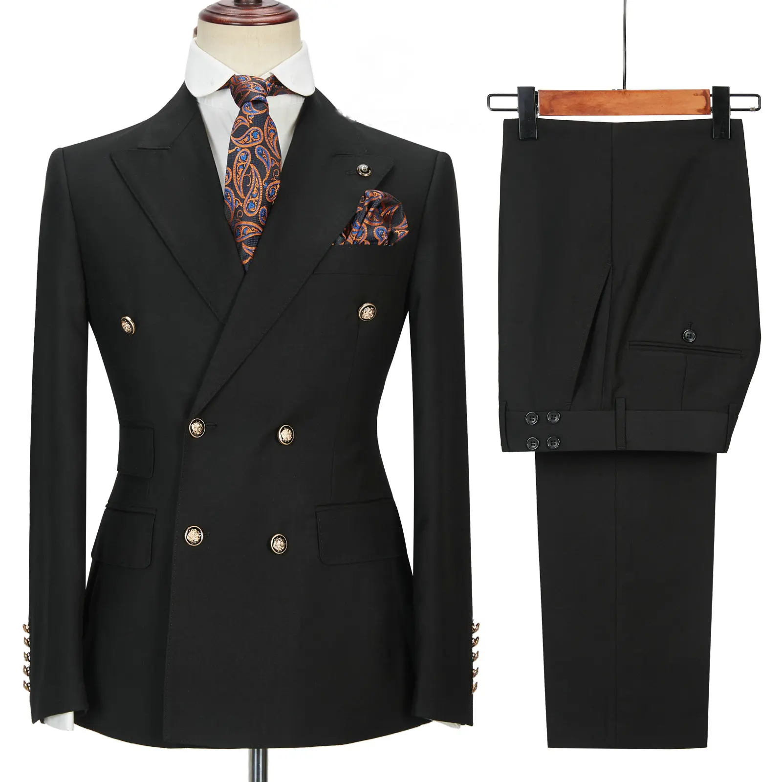 Double Breasted Business Suits for Men Italian Style Slim Fit 2 Piece Jacket with Pants Peaked Lapel Wedding Groom Tuxedo 2025