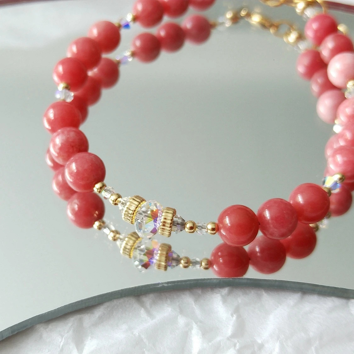 Lili Ji Nice Quality Thulite American 14K Gold Plated Bracelet Natural 6mm Stone Handmade Jewelry Party Fashion Jewelry 241018