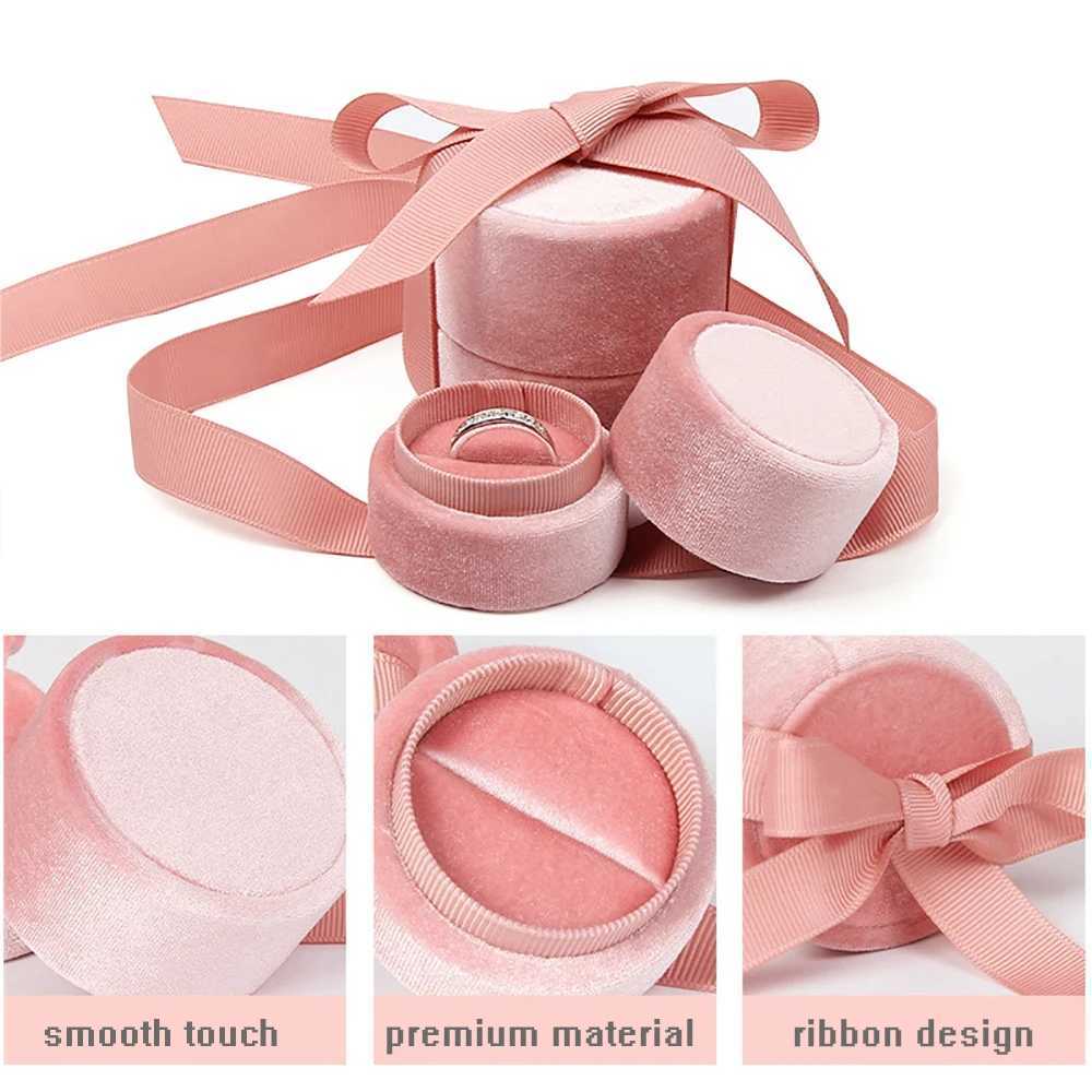 Velvet circular ribbon jewelry box ring necklace earring jewelry storage box for proposed wedding jewelry packaging display W241019