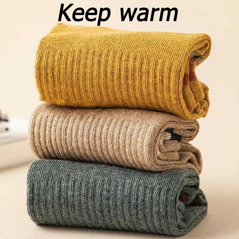 LKWDer Brand 5 Pairs Autumn Winter Men Thermal Socks Solid Color Stripe Fashion Casual Cotton Sweat Absorption Thick ComfortableXJ241019