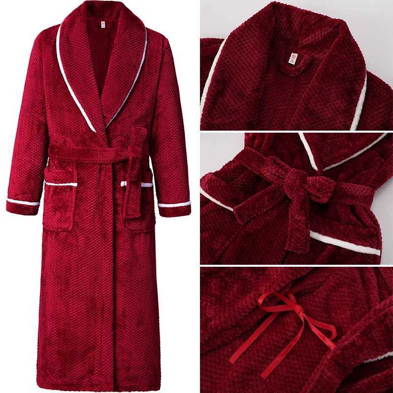 Winter Autumn Thicken Lapel Kimono Shower Robe Mens Warm Flannel Bathrobe Sleepwear with Pocket Loungewear Plus Size 3Xl 4XlXJ241018