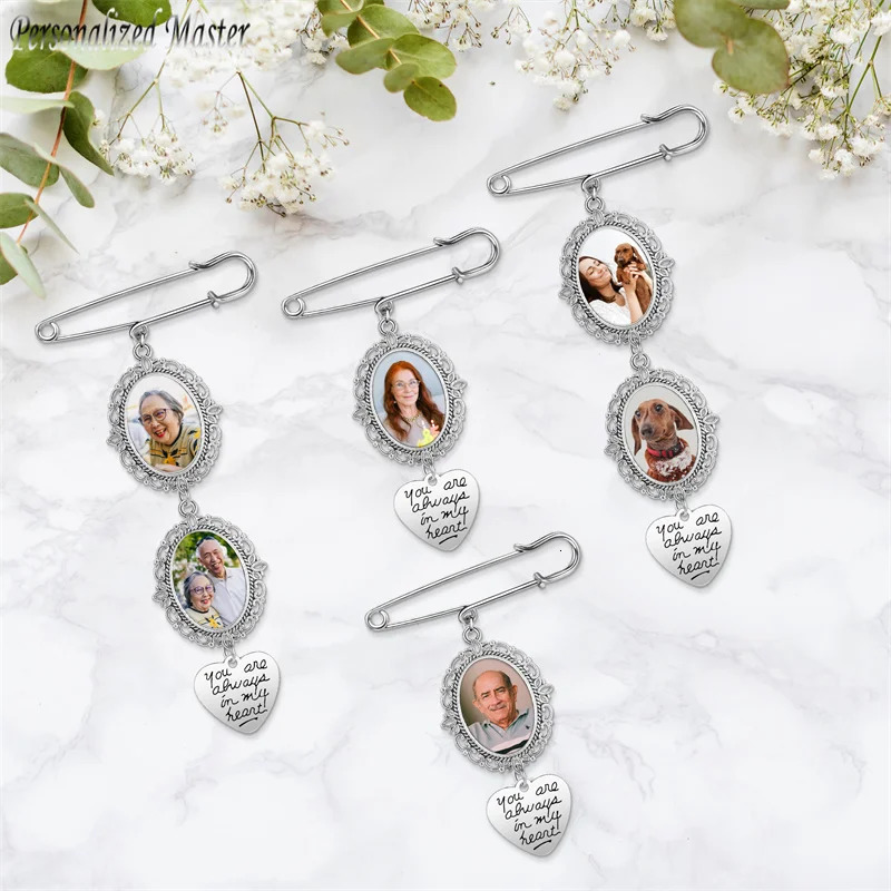 Personalized womens brooch custom wedding bouquet po charm brooch retro tight corset dress open collar brooch button 241018 ww
