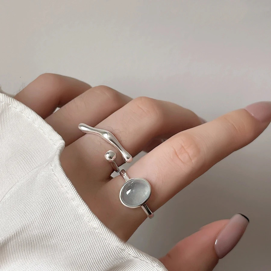 925 Silve Plated Moonstone Irregular Ring for Women Party Gift Adjustabler Personality Korean Drop 241010