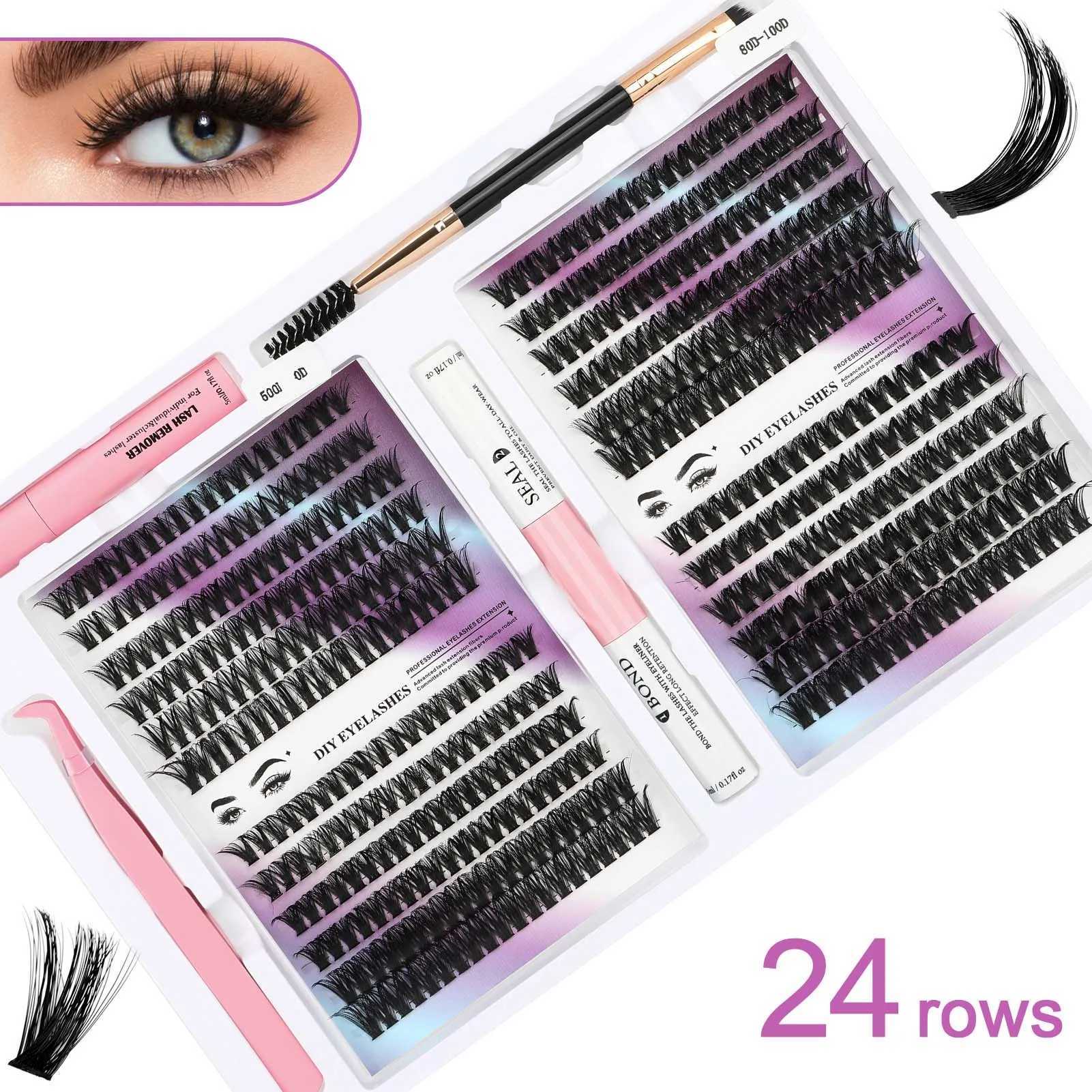 80D+100D Clusters lash extenstions 468pcs fluffy Curl Wispy False Eyelash bond and seal kit Individual Eyelash Extensions MakeupXJ241019