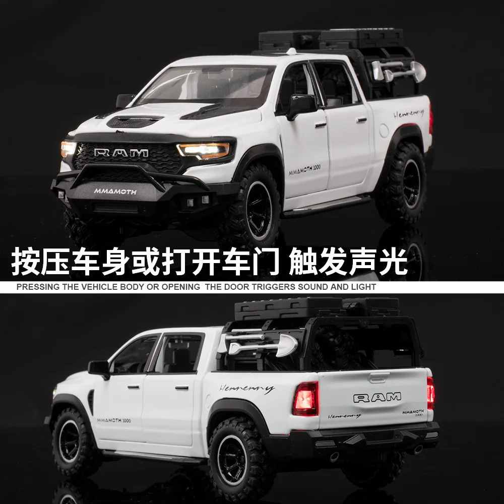 1 32 Dodge RAM 1000 Picku Alloy Car Model Sound And Light Pull Back Childrens Toy Collectibles Birthday Gift 241016