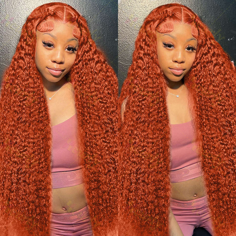 30 Inch Ginger Orange Wig Loose Deep Curly Front Human Hair Water Wave 13x4 13x6 HD Lace Frontal Wigs