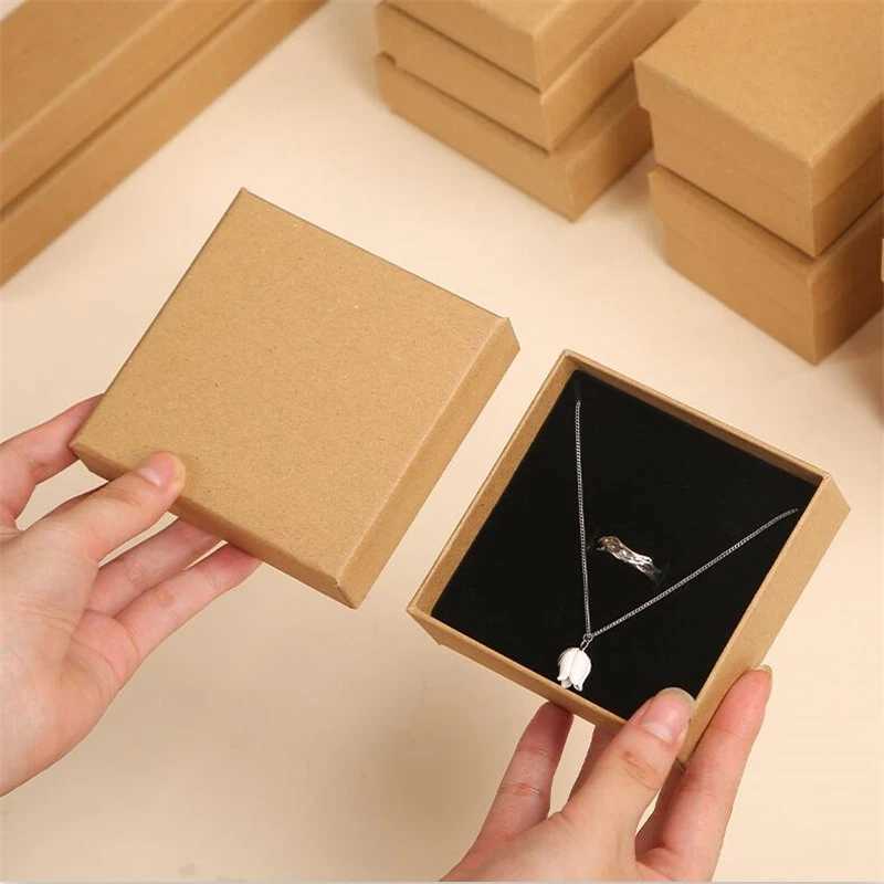 1 piece of kraft paper jewelry box bracelet necklace ring earring box handle wedding gift packaging box jewelry accessories W241019