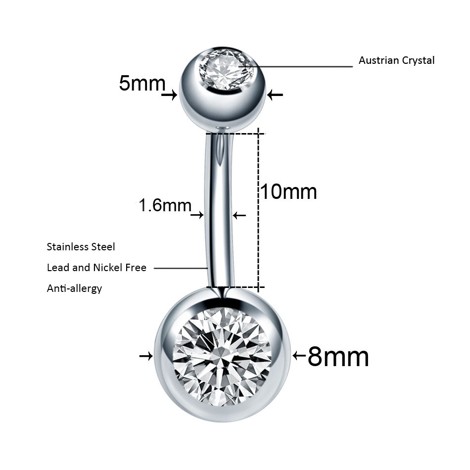 316L Titanium Steel Belly Button Rings Austrian Crystal Navel Rings Belly Piercing Belly Bars Button Belly Rings Piercing Set Piercing Body Jewelry Wh