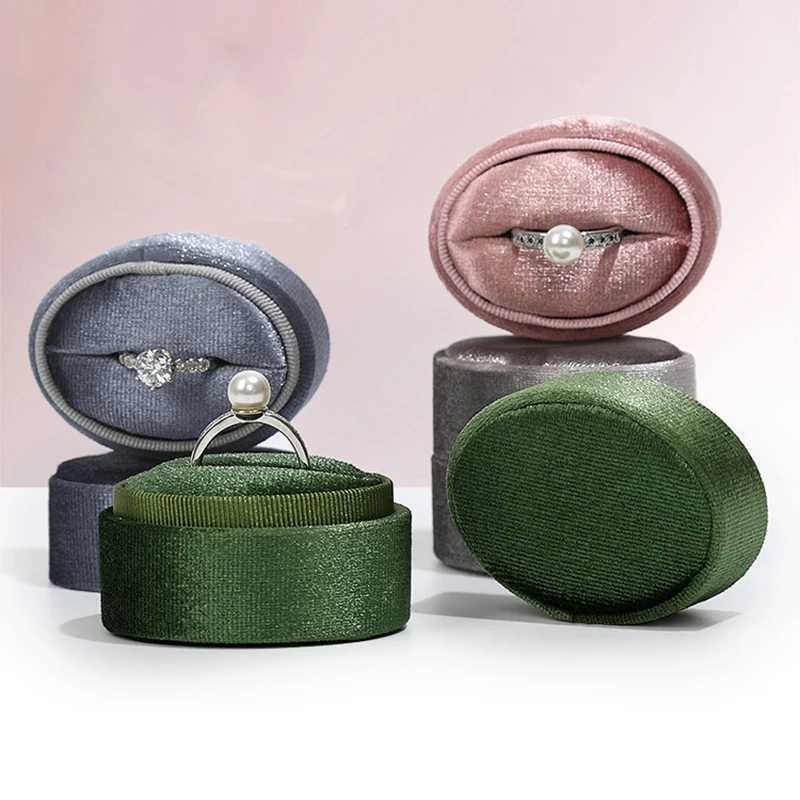 Oval Velvet Small Ring Box Korean Velvet Ring Pair Jewelry Packaging Box Exquisite Mini Jewelry Box W241019