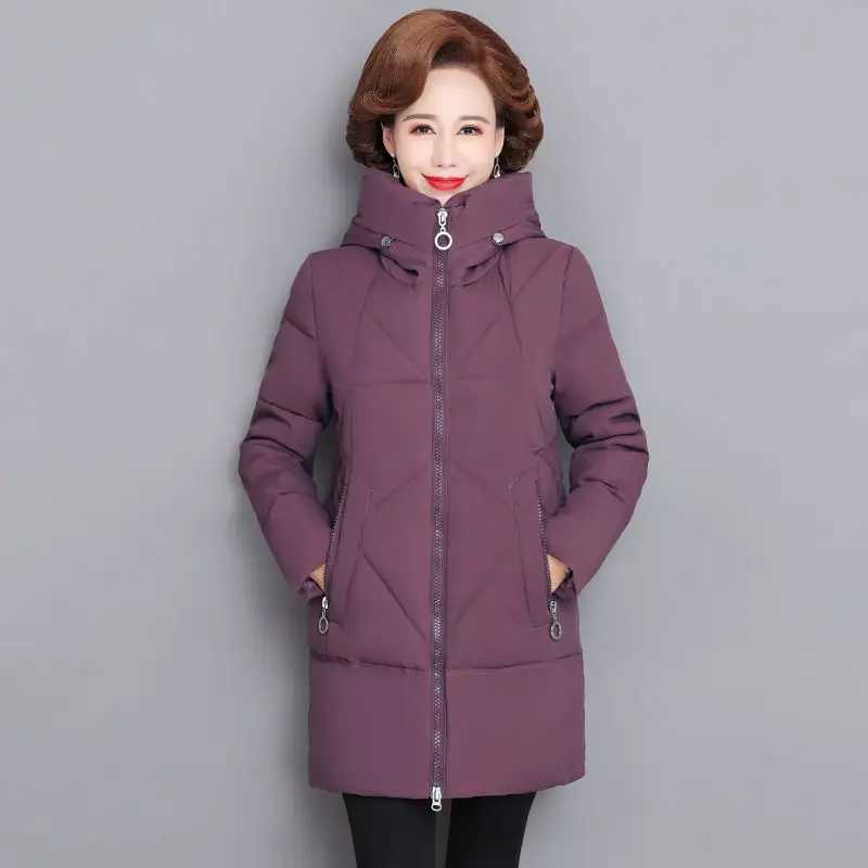 Hooded Thick Down Jacket Female 2023 New Middle Aged Mother Cotton Winter Coat Grandmother Wear Plus Size Long Parka Women 6XLX241019