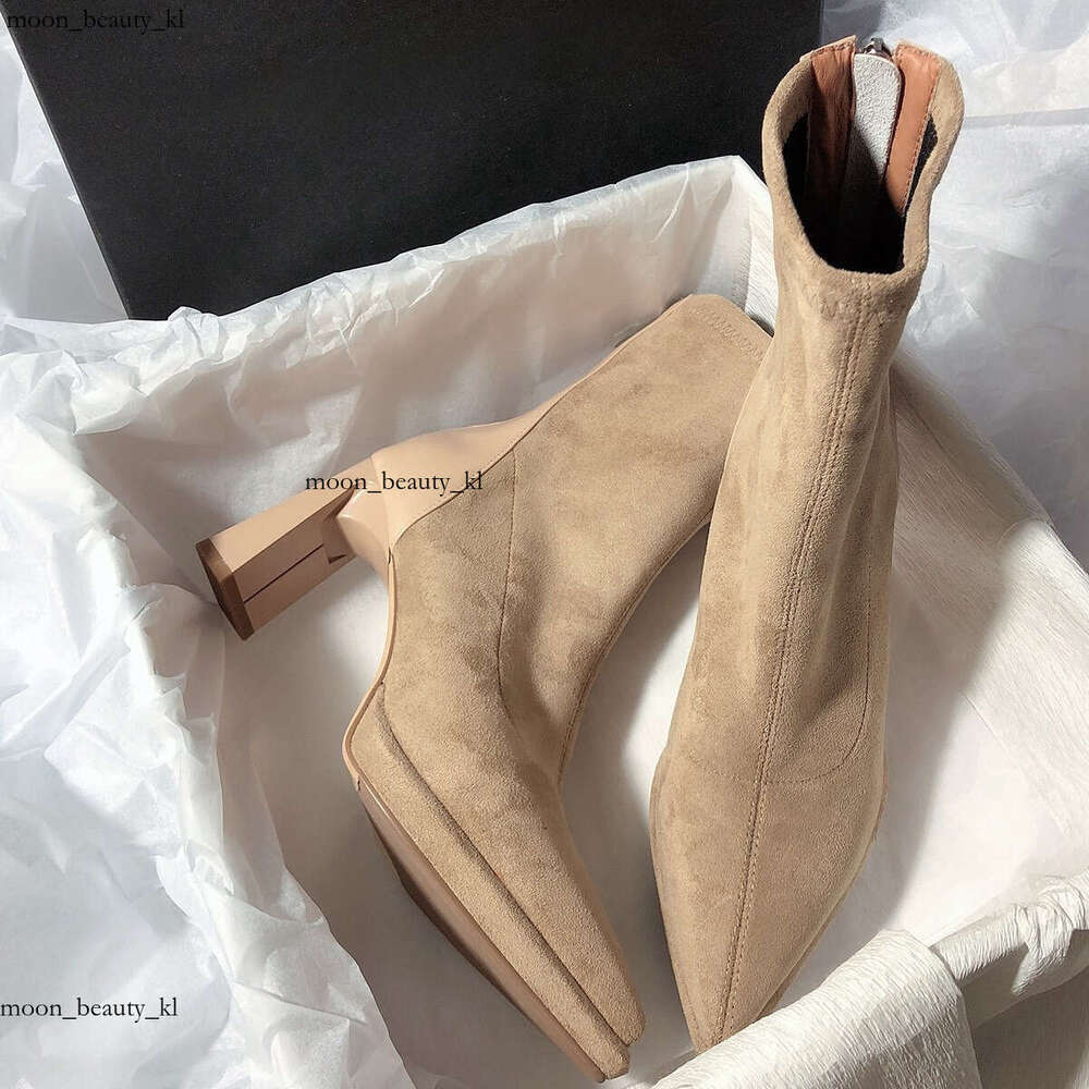 Designer High Heels Booties High Quality Waterproof Platform Solid Color Slim Boots Thick Heel Pointed Toe, Women's Boots, Back Zipper, Easy To W
