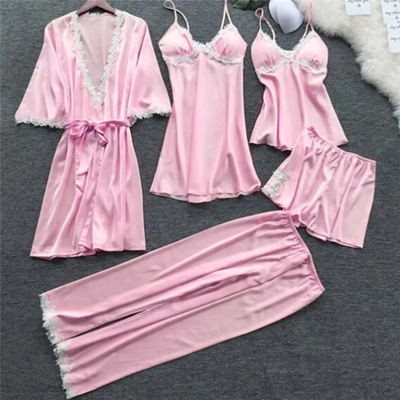 Womens thin 5-piece sleepwear sexy lace sleepwear sleeping lounge sleepwear silk sleepwear home clothing sleepwear 241009