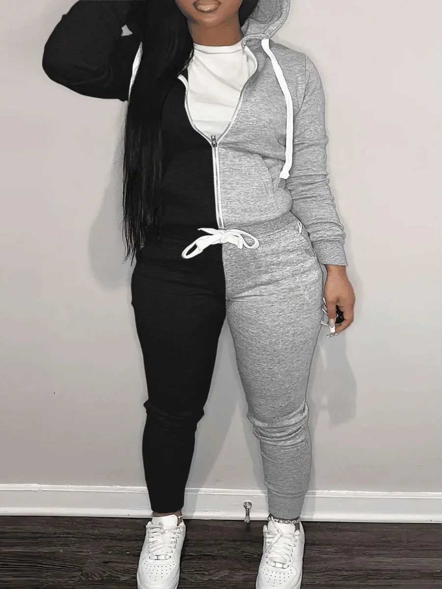 Women's Two Piece Pants LW Sweatshirt Suits COTTON 2PC Autumn 2022 Sweat Heart Zipper Up Drawstring Tracksuit Set Hoodie Jackets+Pants Matching O