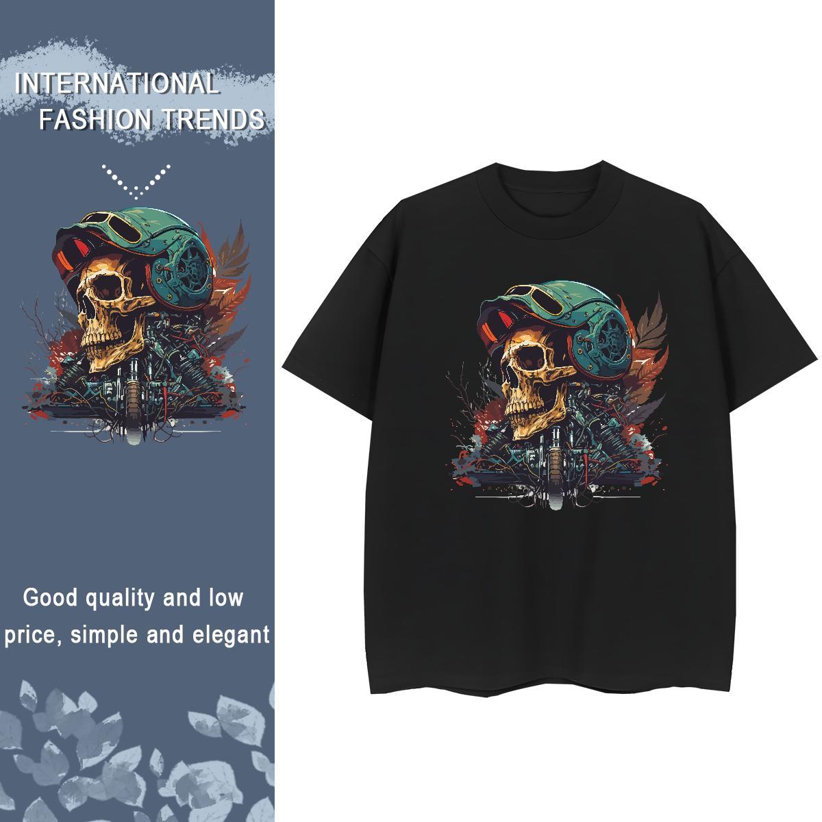 TOP Quality Womens T Shirts 230g Pure Cotton Breathable Crew Neck Casual Sport skull Women Tees Soft Cartoon Floral Printing Clothes