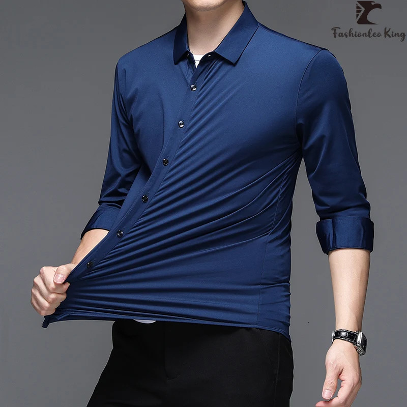 Classic mens high elasticity intelligent casual long sleeved mens trackless technology formal shirt 241007