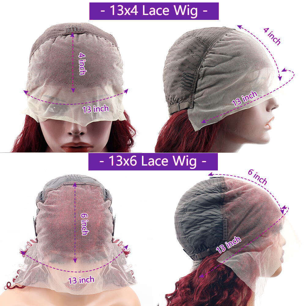Deep J Burgundy wave Lace Front Human Hair Red Colored x HD Frontal Wigs For Women Density Curly Wave al