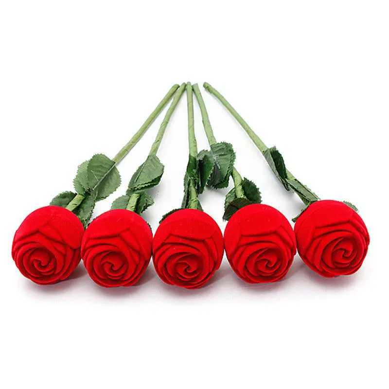 New portable 3D red rose bead treasure box wedding ring gift box earring storage display stand earring box 1 piece W241019