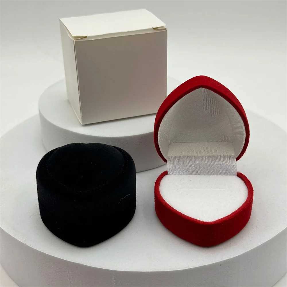 Velvet Red Heart Bead Treasure Box Ring Box Earring Display Box Bracket Jewelry Organizer Wedding Ring Box New W241019