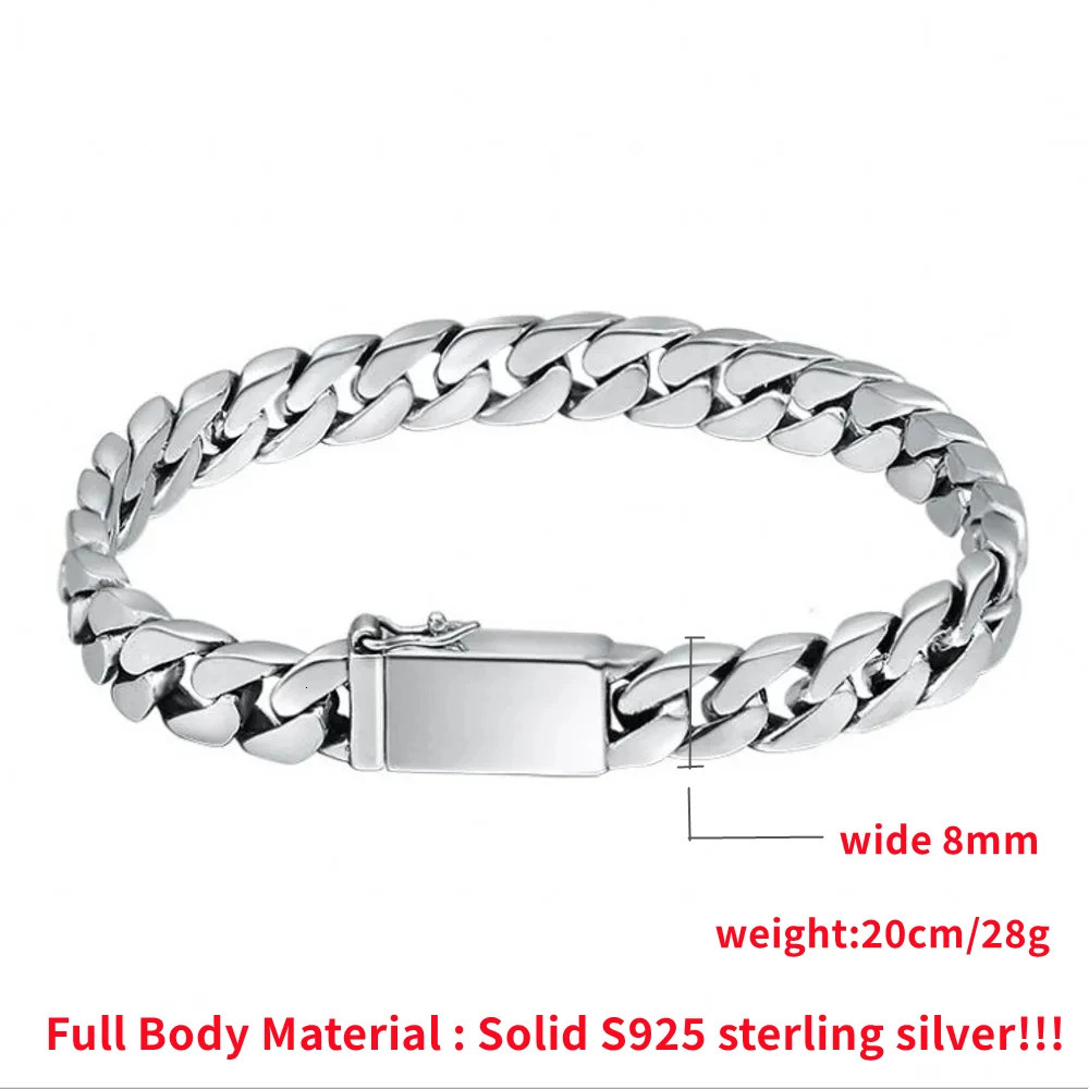 100% S925 sterling silver bracelet 8MM punk S925 silver jewelry never fades portable certificate mens jewelry gift 241018