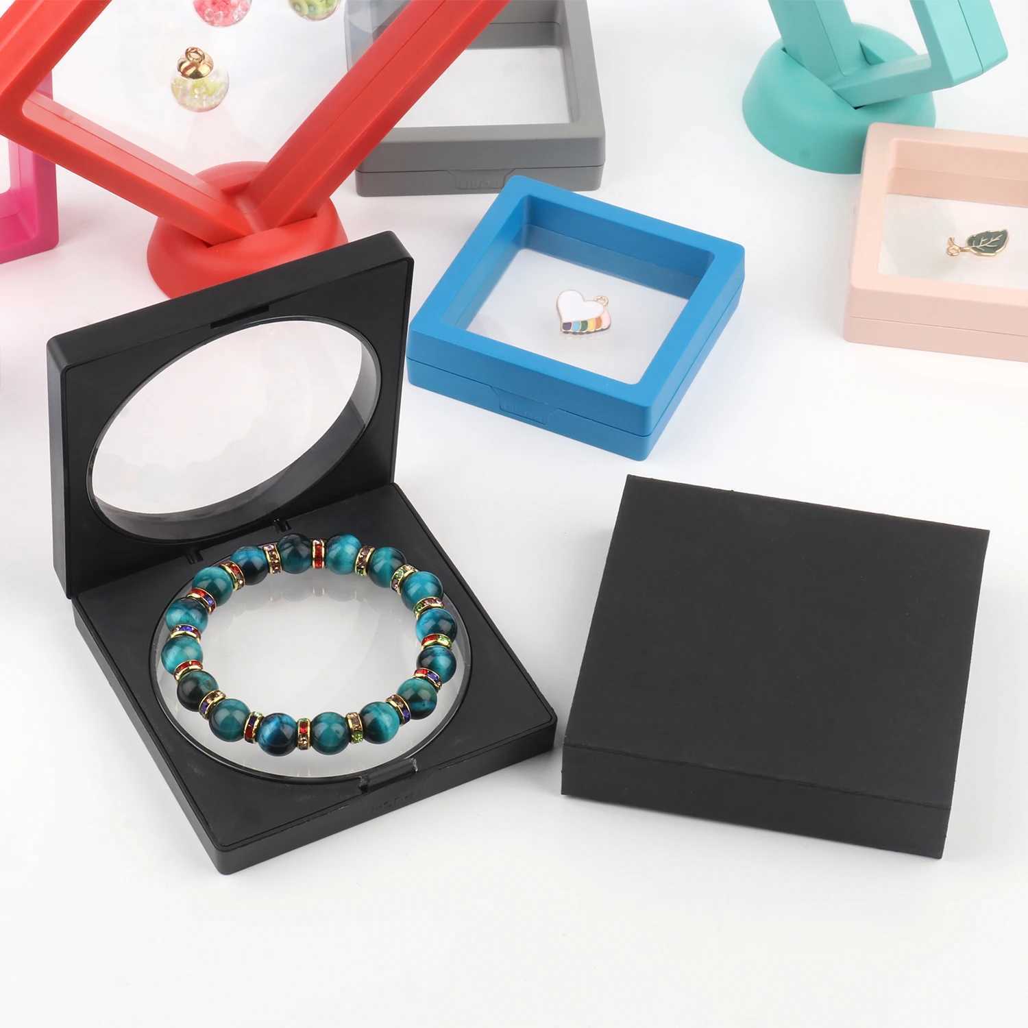 3D floating frame PE film jewelry and gemstone storage box without floating bracket film ring earrings necklace display box W241019