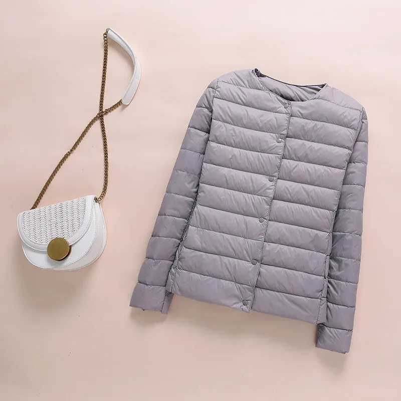 2023 New Women Down Jacket Ultralight Collarless Duck Down Korean Coat Portable Female Padded Parkas O-Neck Puffer OvercoatX241019