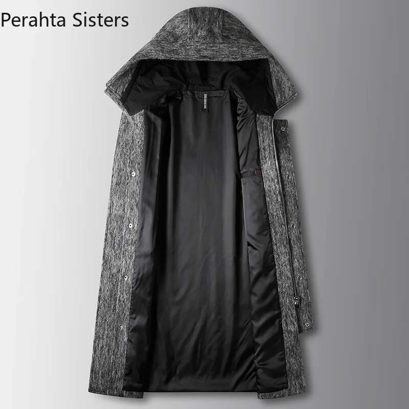 Brand Top Quality Long Wool For Men Autumn Winter Business Fashion Hooded Woolen Man Trench Coat Men's Coats 2024 New