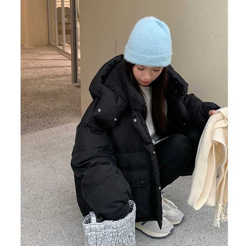 Brown Down Jacket Women Coat Black Hooded Fashion American Streetwear Y2K Style Duck Down Feather Female Winter Short OutwearX241019